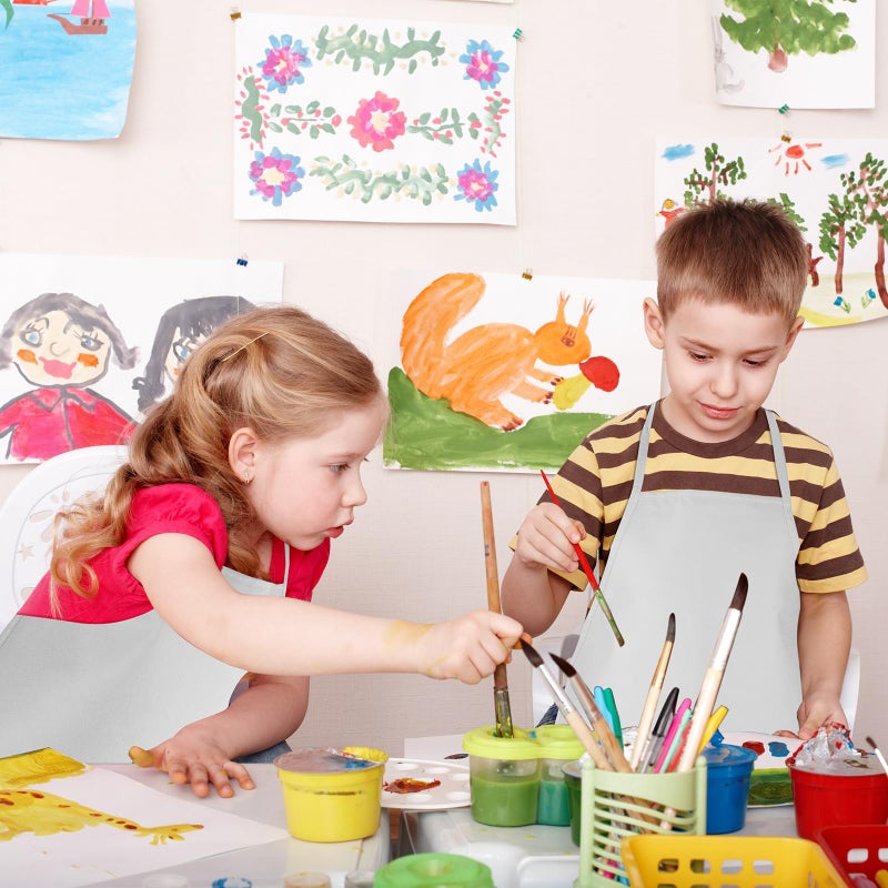 NACHLYNN 10 Pack Kids Painting Apron Kids Art Aprons Bulk Toddler Paint Apron Smock with 2 Pockets for Craft Kitchen Classroom Home Painting Activity (White) - Image 4